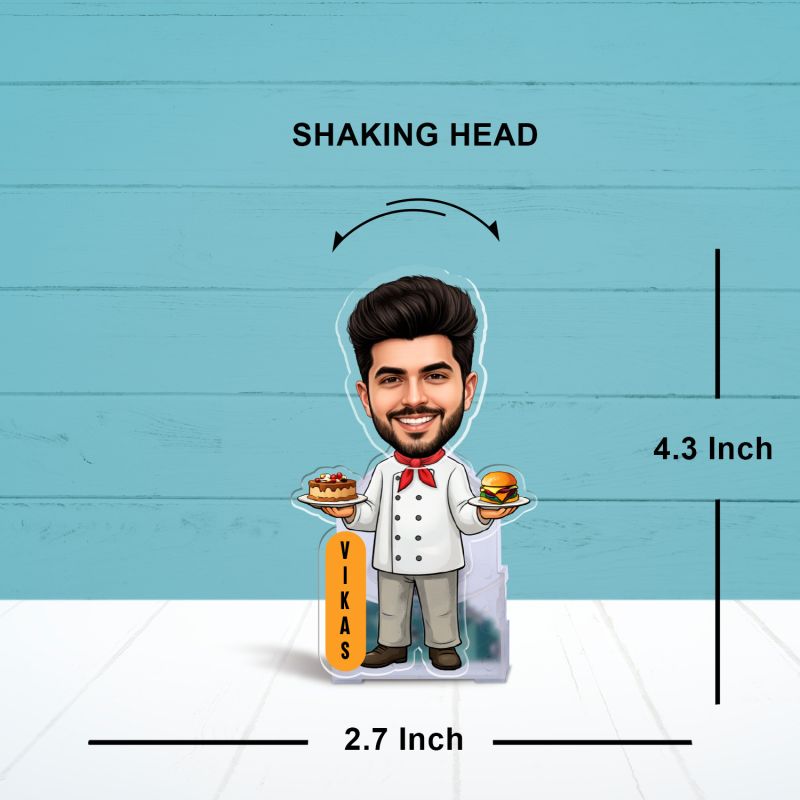 Personalized Male Chef Bobblehead Caricature Battery Operated with Moving Head Feature Gift for Chefs, Food Enthusiasts & Restaurant Openings Kitchen & Dining Table Decor